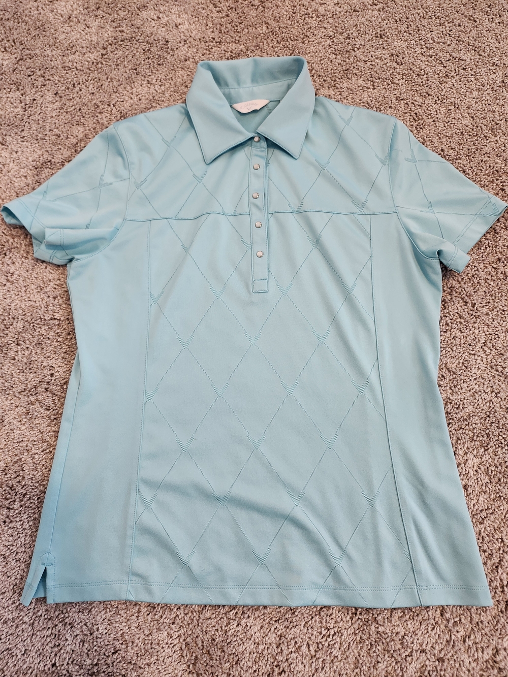 Callaway Women’s Medium Golf Polo Blue Textured Diamond Knit Snap Front